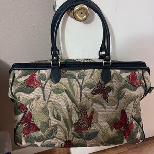 Bueno Red Butterfly Floral Tote with Black Trim